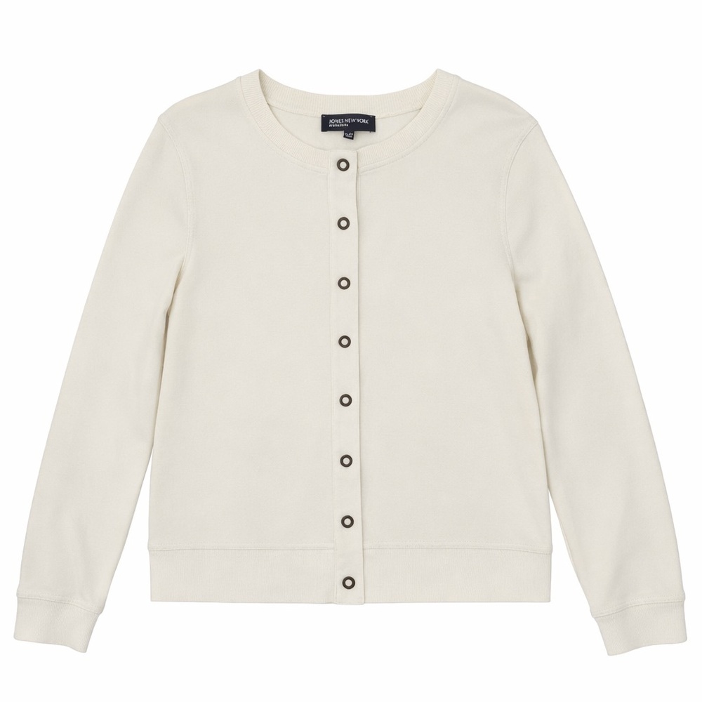 Jones New York XL Off White Button Front Cardigan Cotton Soft Knit Sweaters Crew